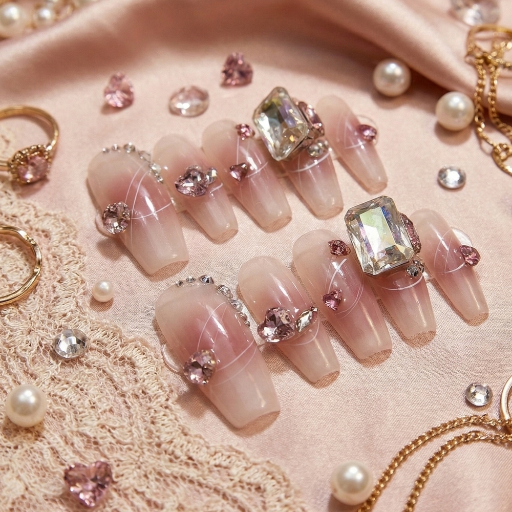 Blinged Out Press On Coffin Nail Set